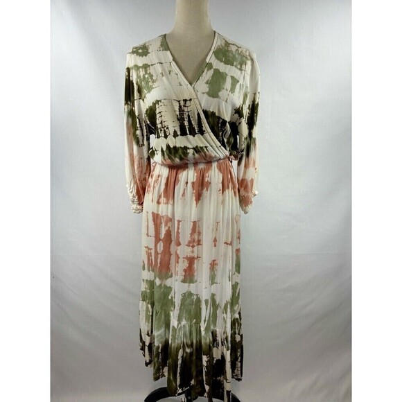 YFB Young Fabulous & Broke Jillian Faux Wrap Dress Geode White Peach Green M - Picture 12 of 12